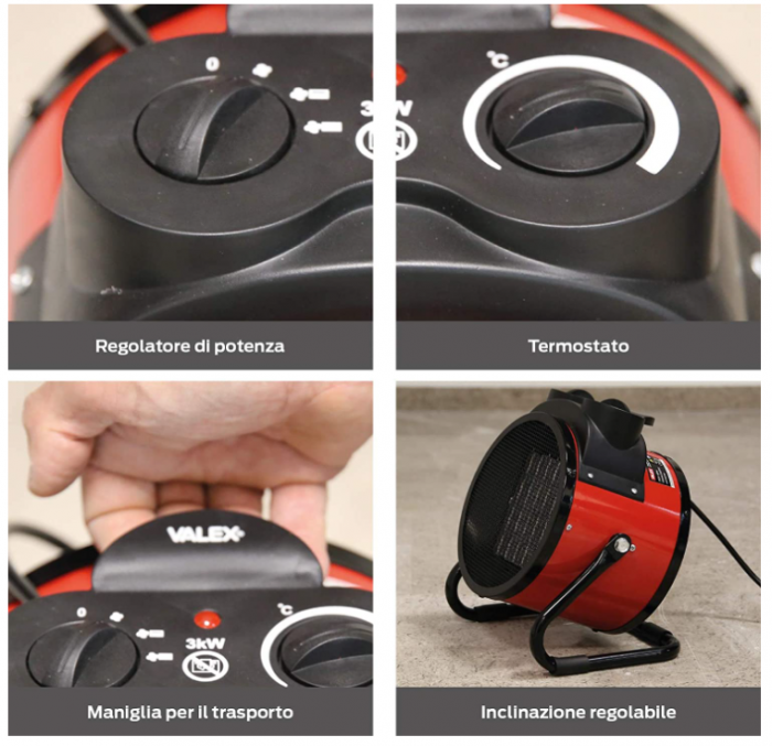 Aeroterma electrica Valex 1860106, 3kW, 2 nivele de putere, Roșu/Negru [2]