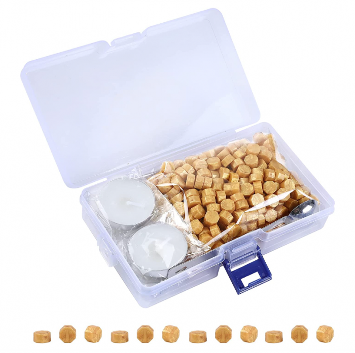 AiQInu 320 de bucăți ceara aurie pentru sigilii invitatie nunta/botez, stampila plic, cu 4 lumânări și 1 lingură [3]