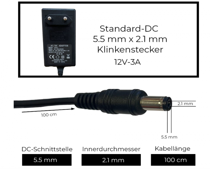 Alimentator universal in comutatie LEYF 12 V DC 3 A, AC 100-240 V 50 60 Hz, 100 cm (mufă 5,5 2,5 mm) [2]