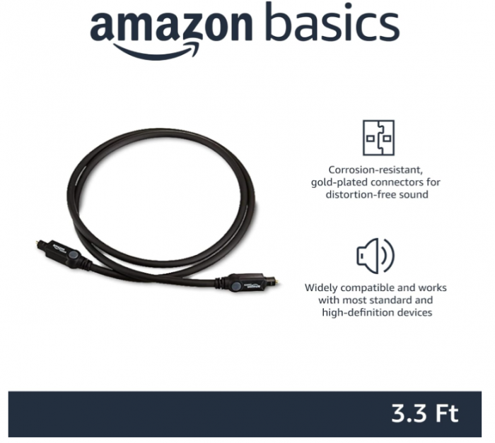 Amazon Basics Cablu audio digital din fibra optica Toslink, 1 metru, negru [2]