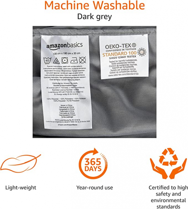 Amazon Basics - Cearşaf gri din microfibră (135 x 190 x 30cm) [4]
