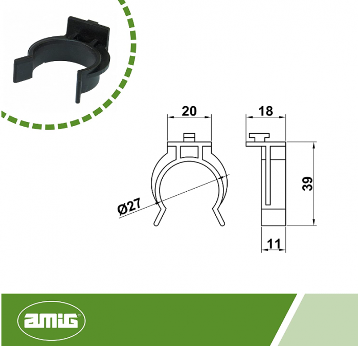 Amig Clema pentru Picior Mobila, Mod. 10, 27 mm, pentru plinta, negru [3]