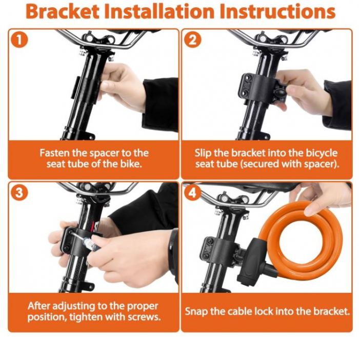 Antifurt bicicleta SPGOOD, 120cm/12mm, 2 chei, portocaliu [6]
