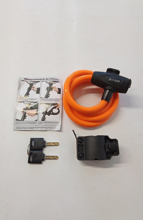 Antifurt bicicleta SPGOOD, 120cm/12mm, 2 chei, portocaliu [2]