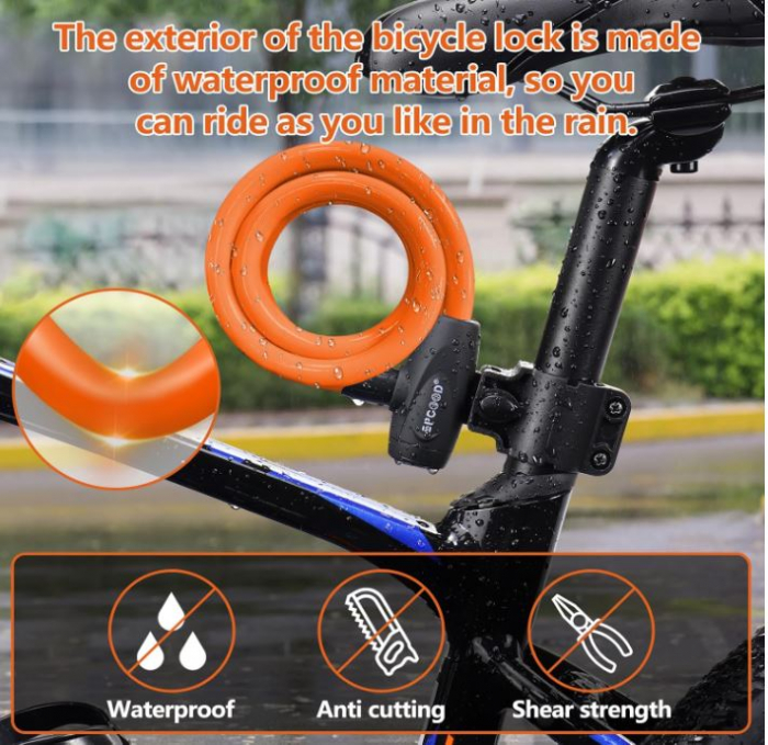 Antifurt bicicleta SPGOOD, 120cm/12mm, 2 chei, portocaliu [7]