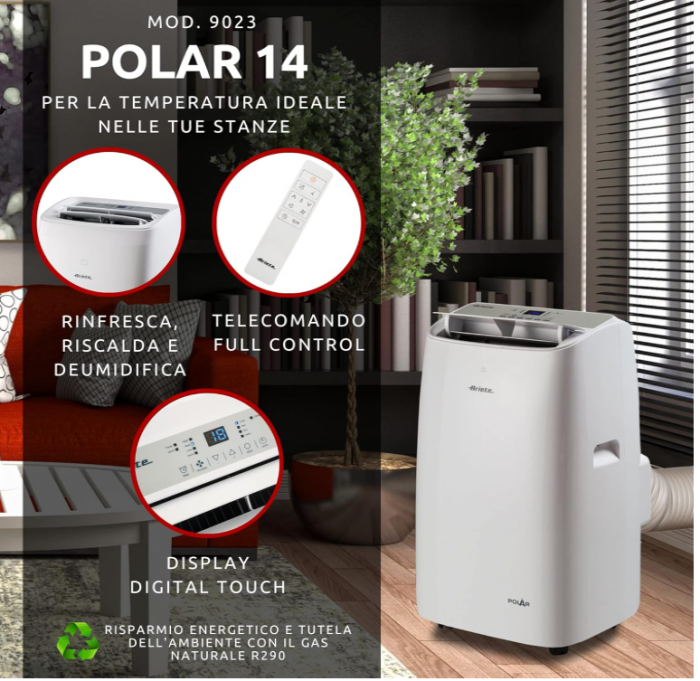 Aparat de Aer condiționat portabil Ariete Polar 14, 14000 btu/h, 220 Volți, Clasa energetică A, Alb [7]