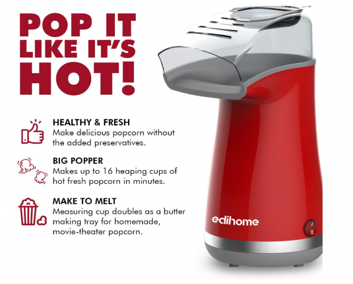 Aparat de facut floricele de porumb Edihome, Mașină pentru popcorn, 1200 W (roșu) [5]