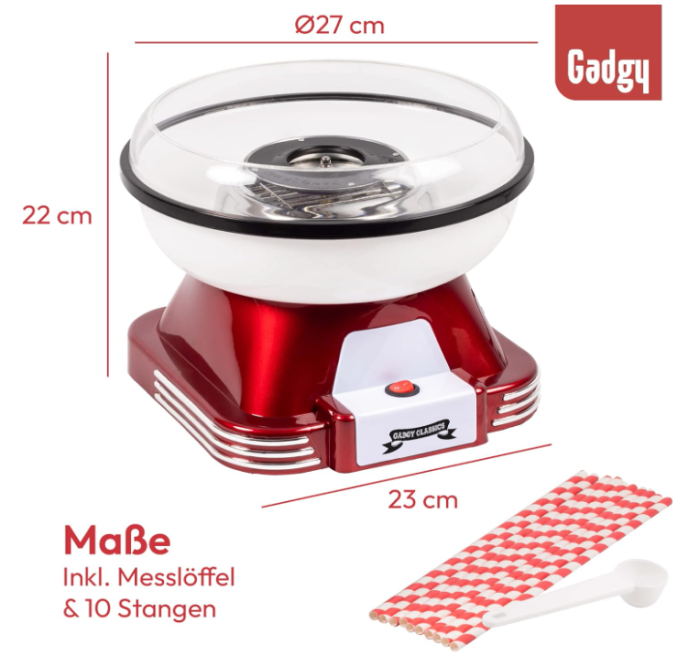 Aparat de facut vata de zahar pe bat Gadgy 500W, retro, rosu [10]