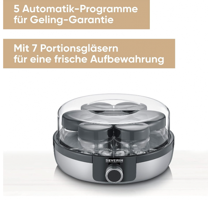Aparat de preparat iaurt Severin JG 3521 cu afisaj digital LED, 7 borcane de 150 ml, fara BPA [3]