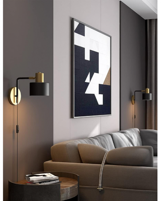 Aplica de perete retro QJUZO, cu LED, negru si auriu, E27 [7]