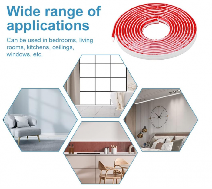 Banda decorativa autoadeziva QINERSAW 5 mx12 mm pentru marginea tavanului, peretilor, mobilei, podelei [8]