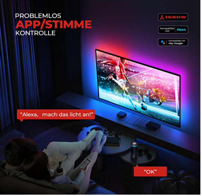 Bandă LED pentru TV ISNOW, RGBIC, iluminare de fundal TV pentru 75-85 inchi, Dolby 4K60HZ [5]