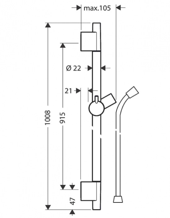 Bară de duș Hansgrohe Unica S Puro, 90 cm cu furtun de duș, negru mat, 28631670 [5]