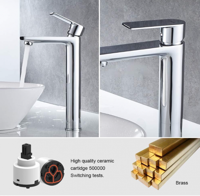 Baterie de baie Ibergrif, robinet pentru chiuveta, cu economisire de apa, inaltime 253 cm, racord apa rece/calda [3]