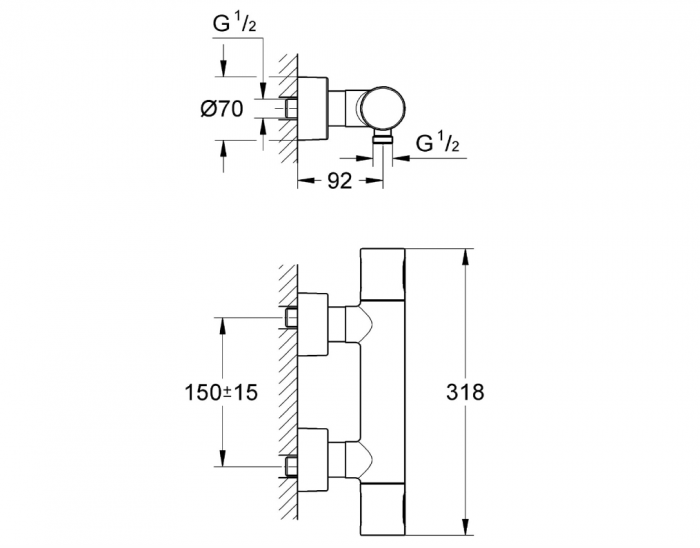 Baterie duș cu termostat Grohe, crom, montare pe perete [4]