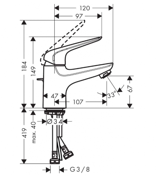 Baterie lavoar Hansgrohe Novus 70 monocomandă, crom [3]