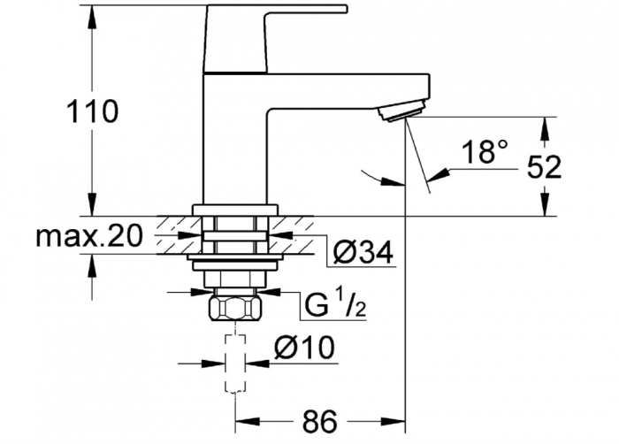 Baterie pentru apa rece GROHE 23137000 Eurocube marimea XS crom [2]
