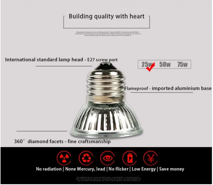 Bec cu inflarosu pentru incalzire terariu, E27, 25W, pentru reptile, amfibieni, terarii [3]