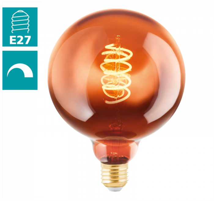 Bec LED dimabil EGLO, vintage, E27, 4 wați, 30 lumeni, alb cald, 2000k, G125, Ø 13cm [3]