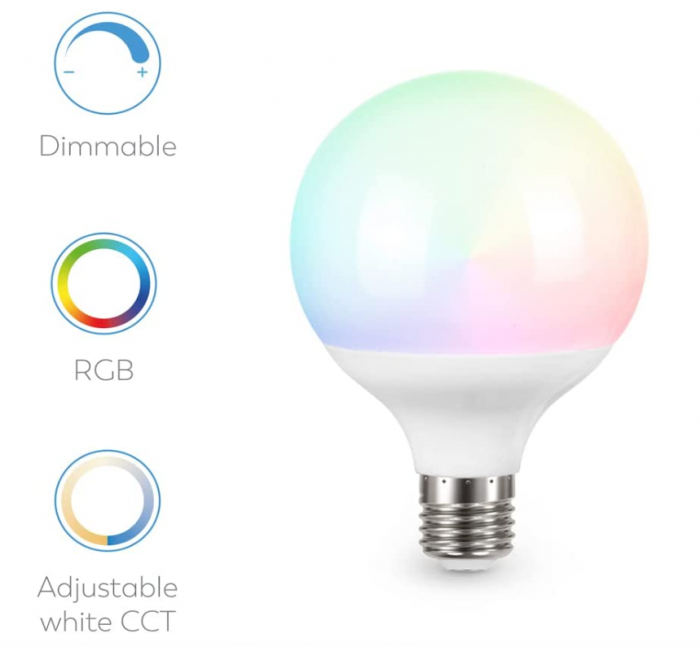 Bec LED inteligent Garza Wifi Globo G95, 11W (echivalent cu 75W incandescență), E27, RGB + CCT, 2.4GHz [3]