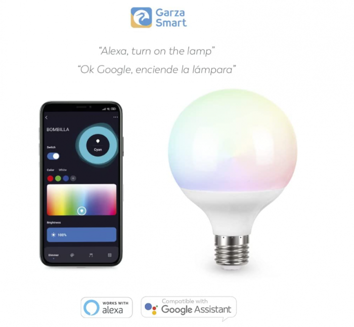 Bec LED inteligent Garza Wifi Globo G95, 11W (echivalent cu 75W incandescență), E27, RGB + CCT, 2.4GHz [4]