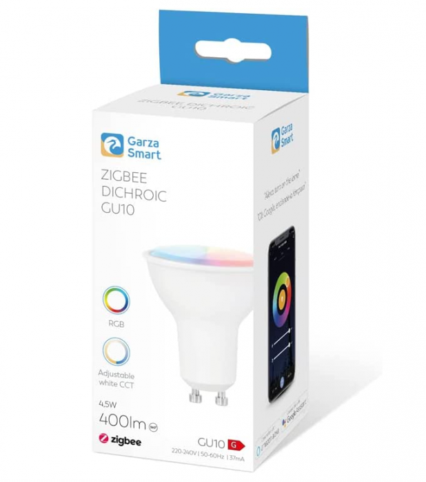 Bec LED Inteligent Garza Zigbee Dicroic GU10, 4,5 W (echivalent cu incandescență de 40 W), necesită Bridge/Bridge, RGB + CCT [2]