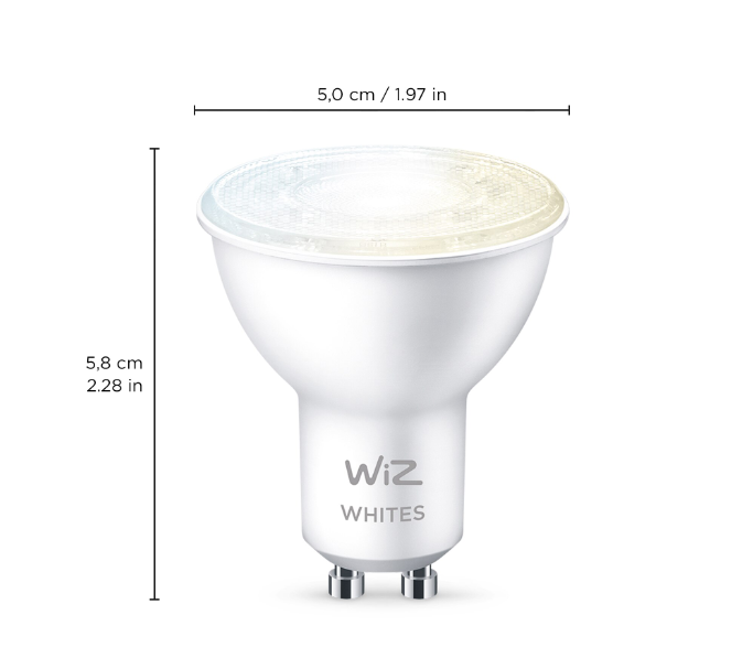 Bec LED inteligent WiZ Connected Whites, Wi-Fi, GU10, 4.9W (50W), 345 lm, temperatura lumina reglabila (2700K-6500K), compatibil Google Assistant/Alexa/Siri, clasa energetica F [4]