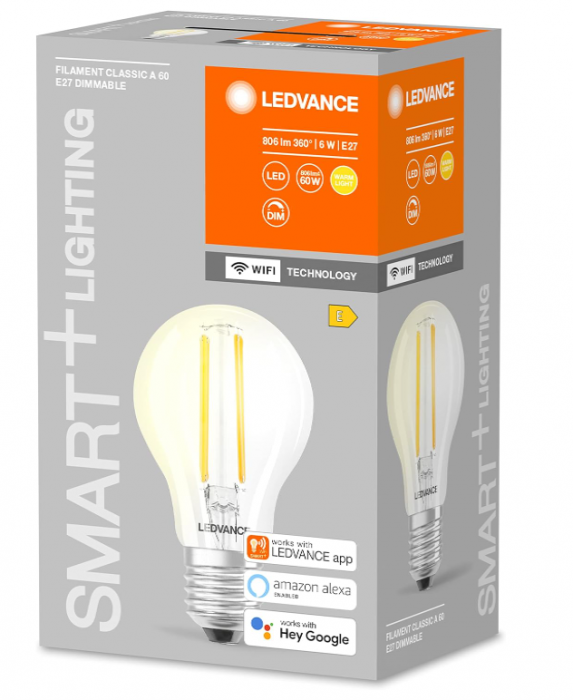 Bec LED Ledvance Smart cu WiFi, soclu E27, reglabilă, alb cald (2700 K) [5]