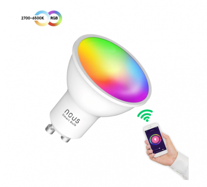 Bec LED RGBW inteligent Nous P8, Wi-Fi, GU10, 4.5W, 350 lm, lumina alba si colorata, control vocal [3]