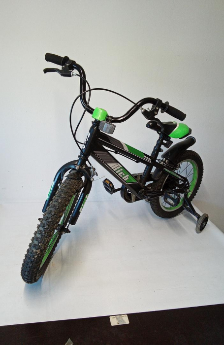 Bicicleta pentru copii de 4-6 ani Rich Baby Cool, cu roti ajutatoare, roti de 16 inch, negru/verde [8]