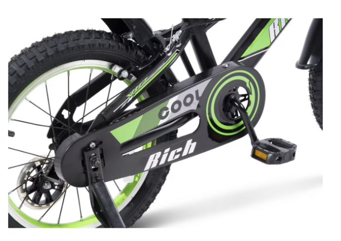 Bicicleta pentru copii de 4-6 ani Rich Baby Cool, cu roti ajutatoare, roti de 16 inch, negru/verde [11]