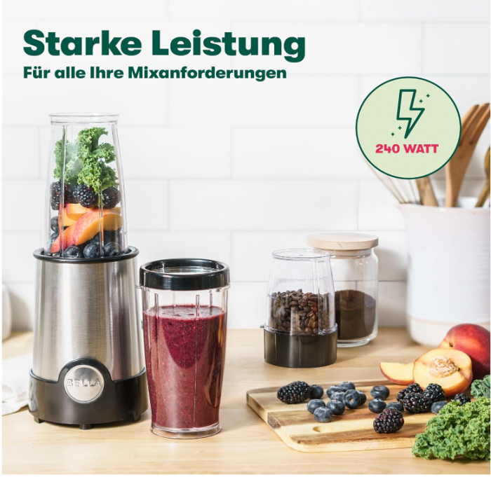 Blender pentru smoothie-uri si bauturi BELLA 240 W, 400 ml, din oțel inoxidabil/negru [7]