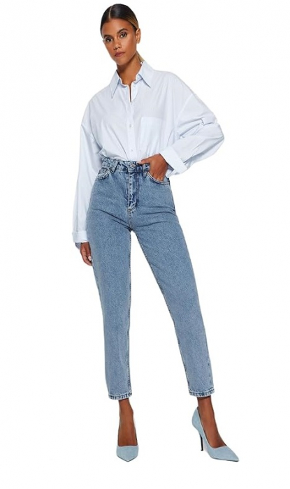 Blugi cu talie inalta pentru femei Trendyol, albastru, marime 34 [1]