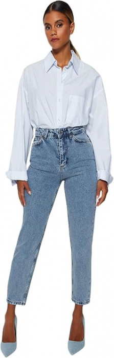 Blugi cu talie inalta pentru femei Trendyol, albastru, marime 34 [3]