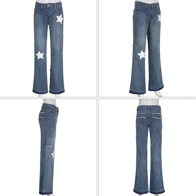 Blugi vintage pentru femei DINGJIUYAN Y2k, denim albastru, M [5]