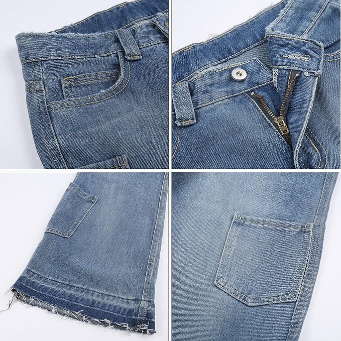 Blugi vintage pentru femei DINGJIUYAN Y2k, denim albastru, M [6]