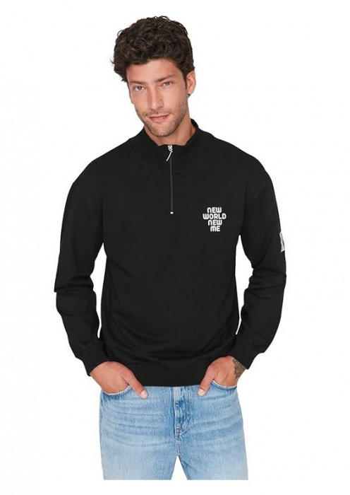 Bluza cu maneca lunga pentru barbati Trendyol, cu guler, negru, L [1]
