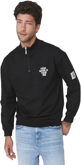 Bluza cu maneca lunga pentru barbati Trendyol, cu guler, negru, L [2]
