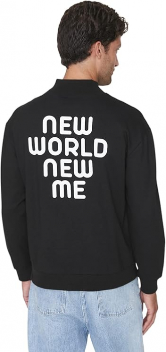 Bluza cu maneca lunga pentru barbati Trendyol, cu guler, negru, L [5]