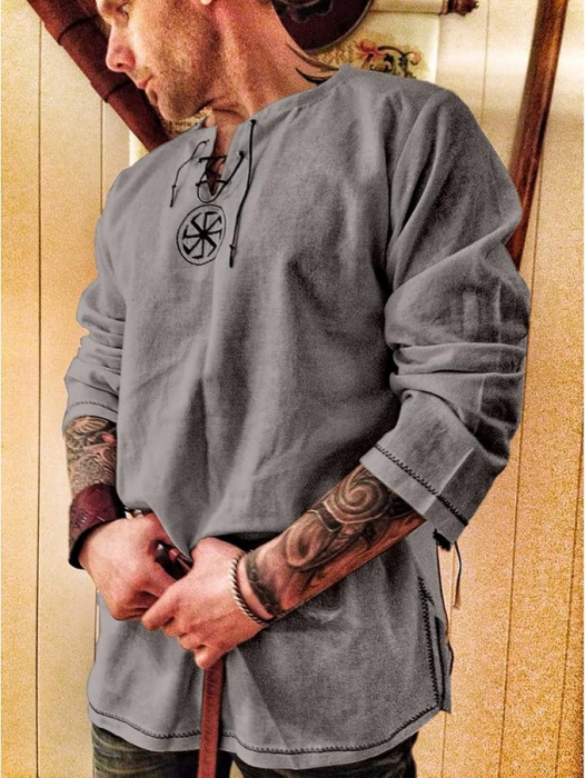 Bluza de in cu maneca lunga pentru barbati VANVENE, gri, LBluza de in cu maneca lunga pentru barbati VANVENE, gri, L [2]