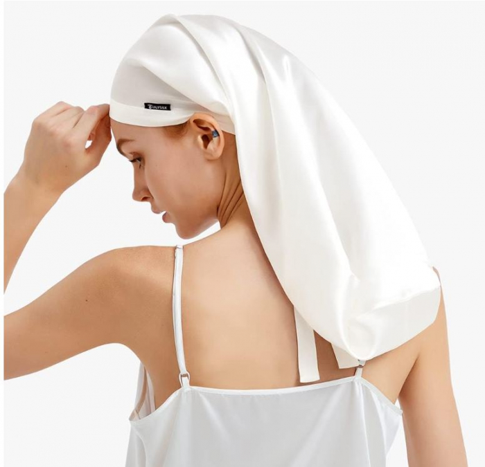 Boneta de dormit pentru femei LilySilk, din matase, alb [2]