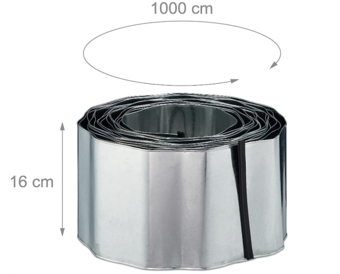 Borduri pentru gazon Relaxdays 10m, inaltime 16cm, argintiu [4]