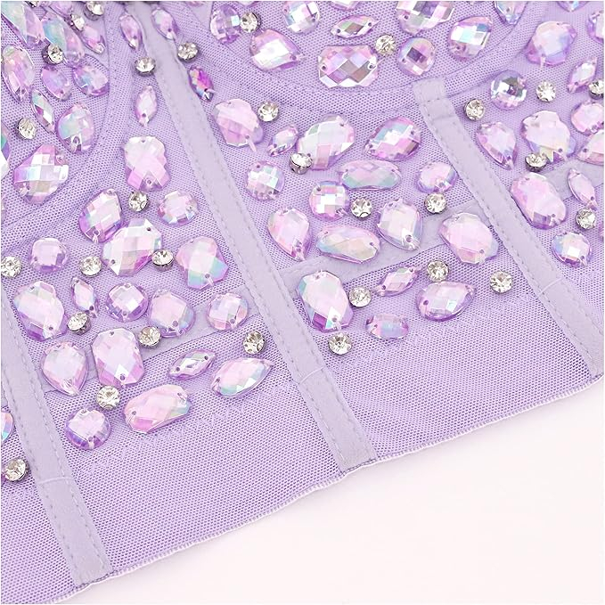 Bustiera cu strasuri pentru femei Naimo, Push Up Crop Top Corset, violet, L (40/90) [4]