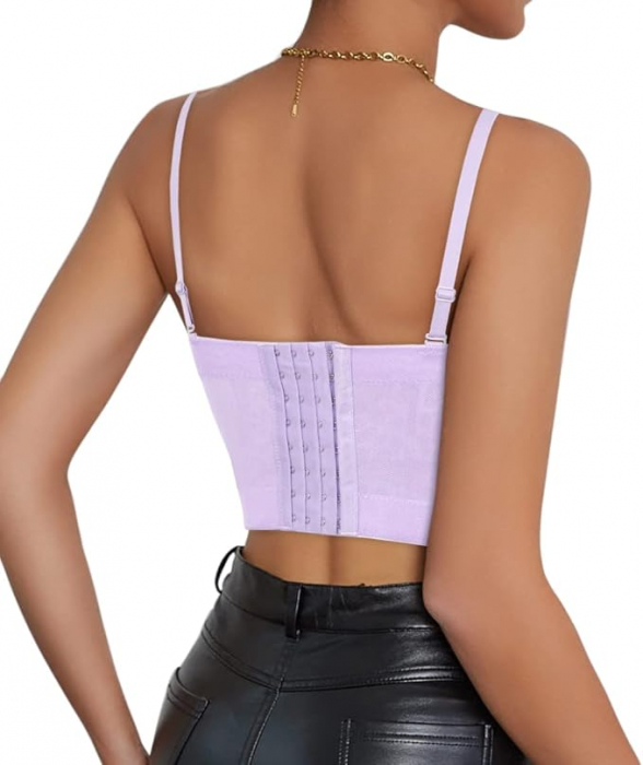 Bustiera cu strasuri pentru femei Naimo, Push Up Crop Top Corset, violet, L (40/90) [3]