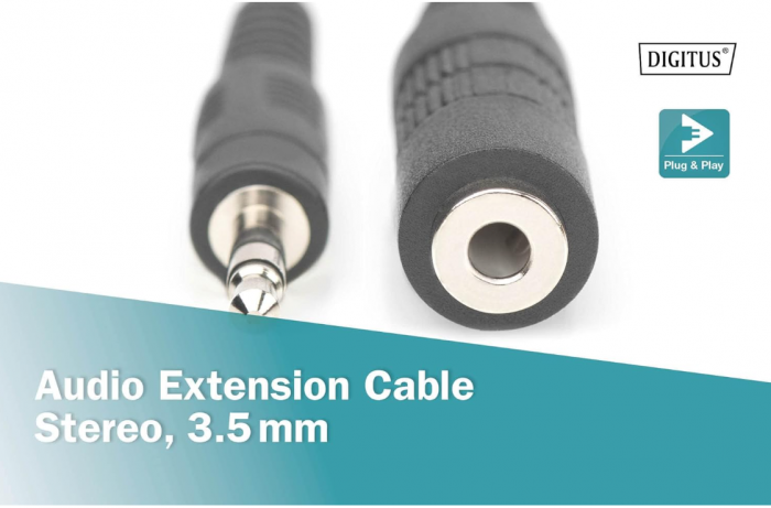 Cablu audio Digitus AK-510200 - 015-S, 3,5 mm, masculin/feminin, 1.5m, negru [5]