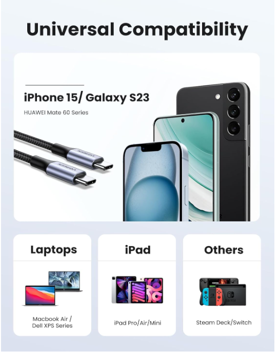 Cablu de încărcare USB C la USB C UGREEN, 60 W, 1 metru [8]