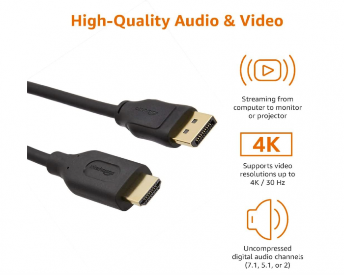 Cablu DisplayPort la HDMI Amazon Basics, unidirecțional, 1.83 m, negru [3]