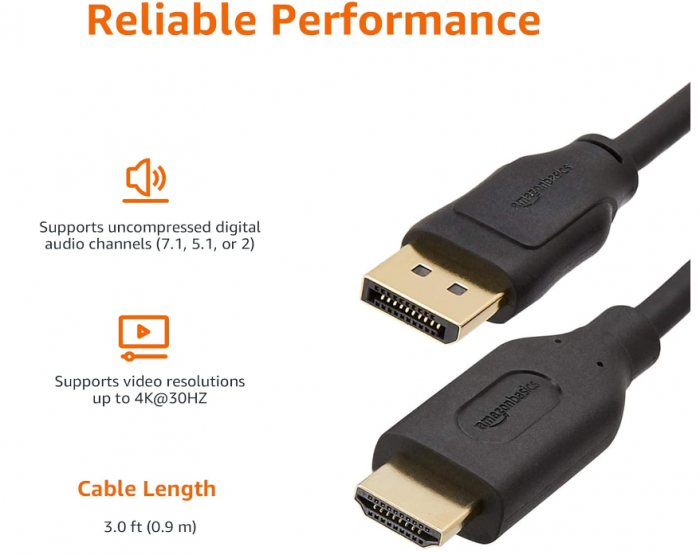 Cablu DisplayPort la HDMI Amazon Basics, unidirecțional, 92 cm [6]