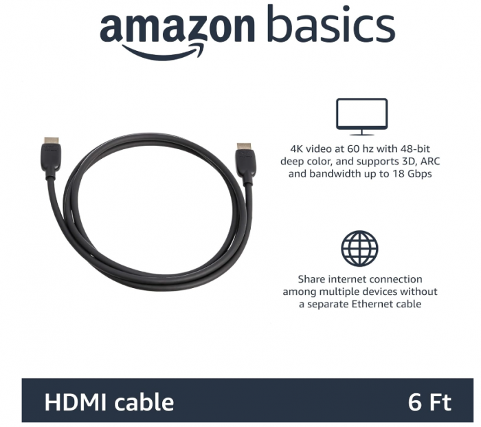 Cablu HDMI Amazon Basics, 48 Gbps, 8K@60Hz, 4K@120Hz, 183 cm, negru [2]