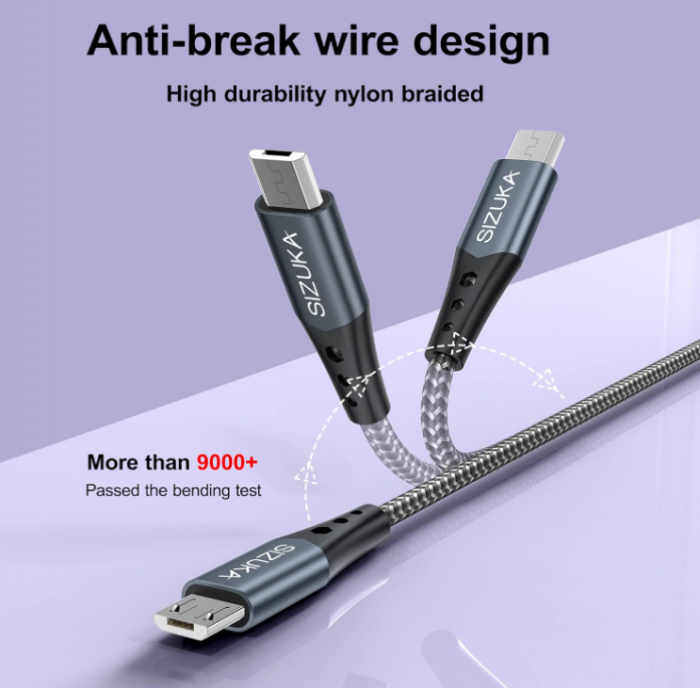 Cablu micro USB SIZUKA, 2 bucati x 2m, Cablu de încărcare din nailon [2]
